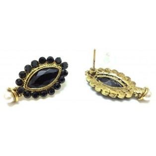 Gold Oxidized Women Earring Stud Jewelry PushBack Classy Gift Rhinestone Bead 21